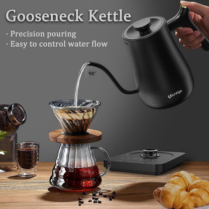 Gooseneck Electric Kettle,Ulcreigo Electric Kettle Temperature Control Tea Kettles for Boiling Water with 5 Variable Presets,Hot Water Boiler Heater for Coffee,304 Stainless Steel Black Color