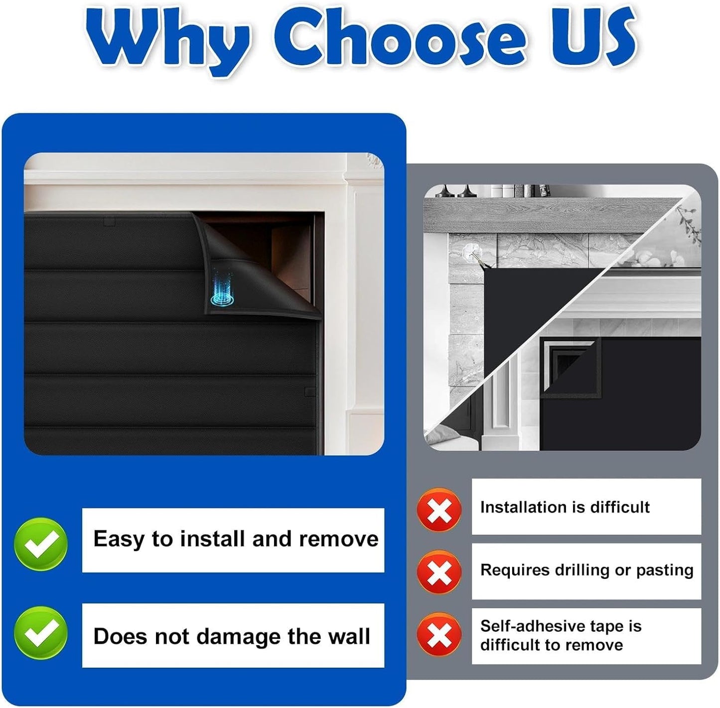 Magnetic Fireplace Draft Stopper Cover 39" x 32" - Indoor Winter Insulation Blanket to Block Cold Air & Heat Loss - Fits Metal Frames Only (NOT for Brick/Stone)