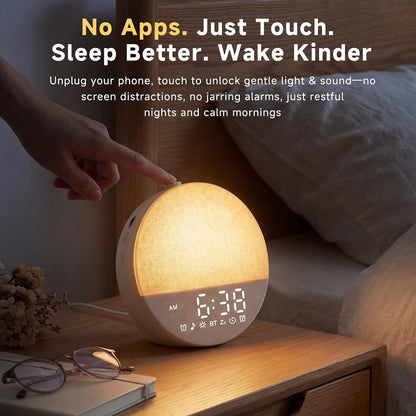 Geuuap Sunrise Alarm Clock, Natural Wake-Up Light White Noise Machine,Khaki | 30 Soothing Sounds, 17 Dimmable lights, Dual Independent Alarms, Bluetooth Speaker, Auto-off Sleep timer, Screen-Free Design