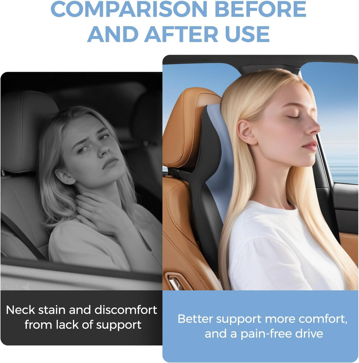 BEBAS Car Headrest Pillow, Ergonomic Neck Pillow with Memory Foam, Black