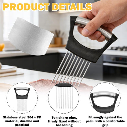 2 Packs Finger Protector For Cutting Food,1pcs Onion Holder,304 Stainless Steel Finger Guards For Cutting Food,Finger Guard For Slicing,Avoid Hurting When Slicing,Dicing,Chopping And Fruits