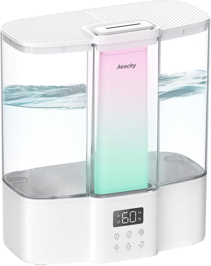 AEOCKY Geek-Level Ultrasonic Humidifier, 4L Top-Fill Cool Mist Diffuser | Air Humidifier for Baby Nursery, Bedroom, Plants, Large Room with Ambient Light, Timer, Sleep, Auto, Constant Humidity Mode
