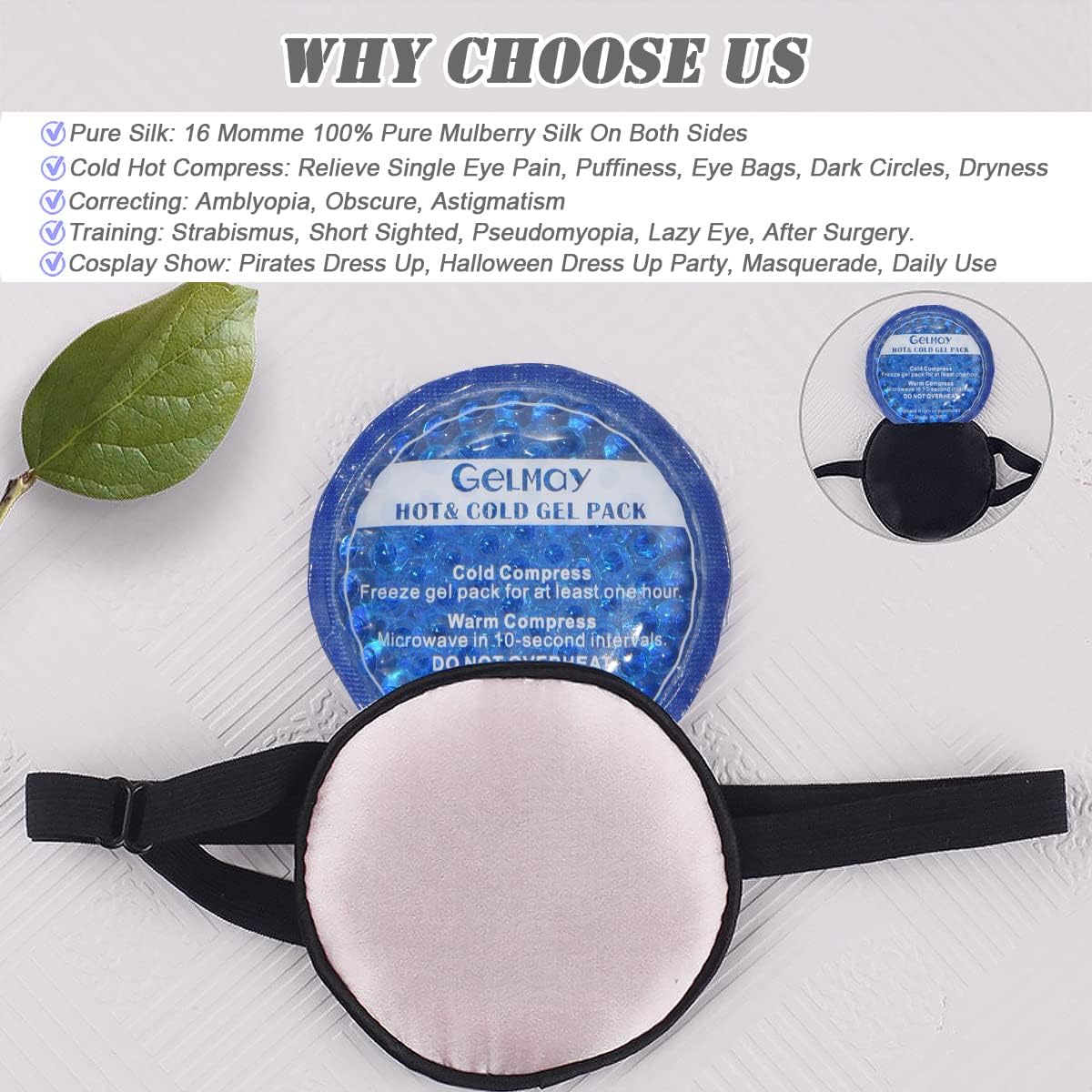 Cooling Eye Patches for Puffy Eyes, Pure Silk Ice Eye Patch, Single Eye Mask, Medical One Eye Cover Cold Hot Therapy Strabismus Lazy Eyes After Surgery Adult Kid Pirate Eyepatch (Black)