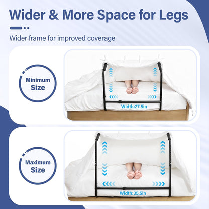 Blanket Lifter for Feet Under Mattress–Height Width Adjustable Bed Cradle Sheet Support, Extra-wide Foot Tent Keep Blankets Off Feet for Post Surgery Recovery Neuropathy Arthritis, 4 Clips Included