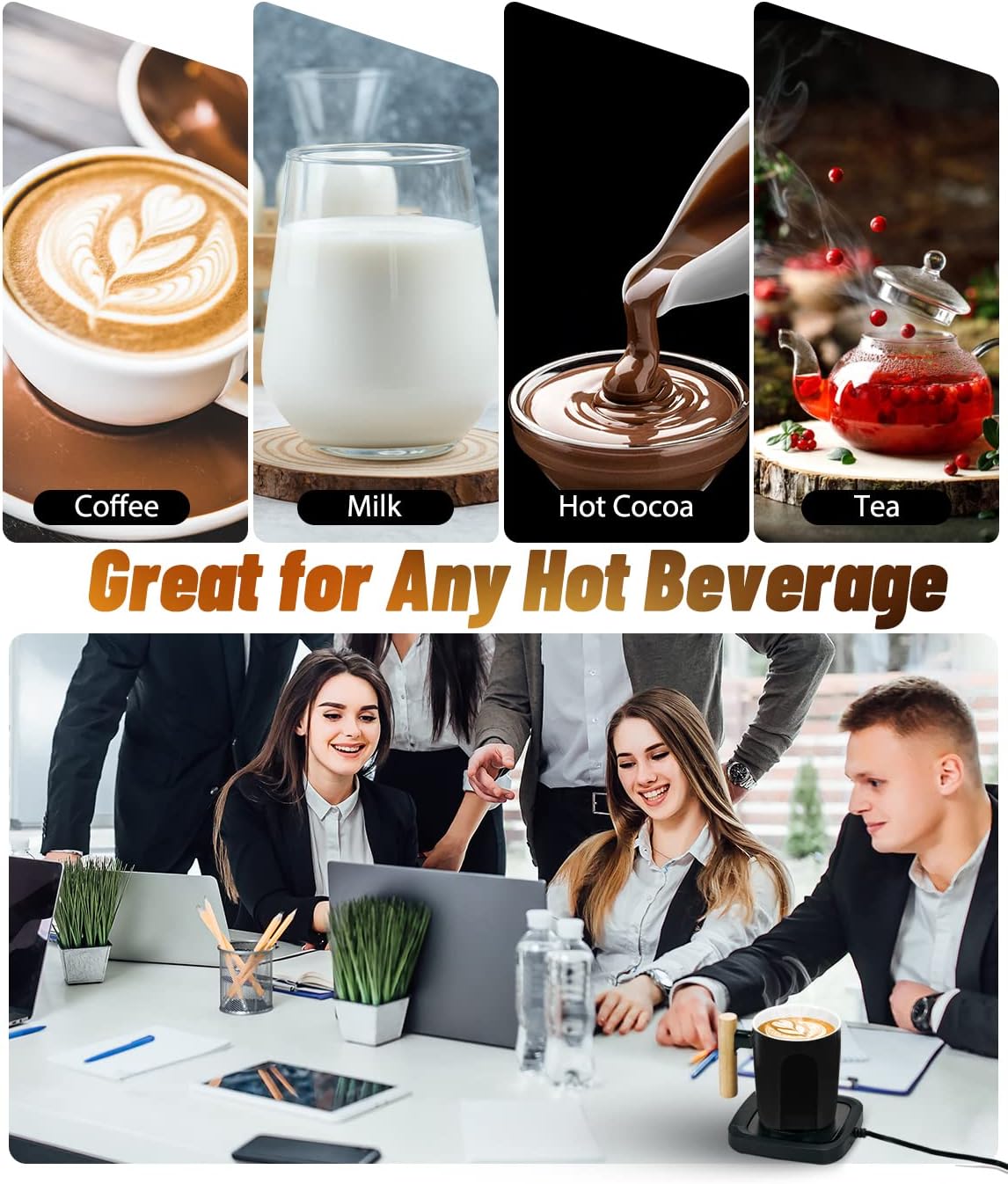 Coffee Mug Warmer Set for Desk, Temperature Controll Heating Cup for Hot Chocolate, Cocoa and Tea, Office & Home use, One Temperature