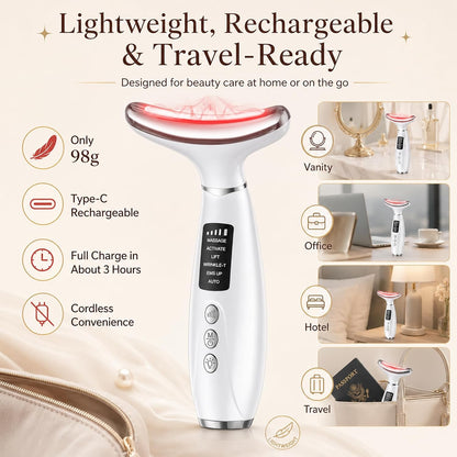 Red Light Therapy for Face and Neck, 7-Color LED Face Massager | Rechargeable Facial massager and Face Sculpting Tool with Heat, Vibration, Anti-aging, Wrinkle Reduction, Gift for women
