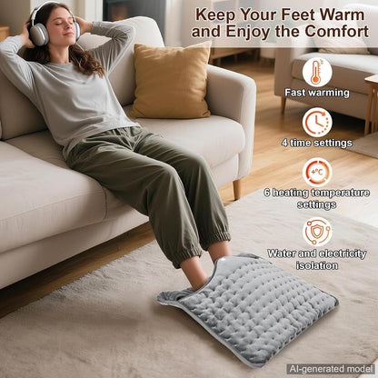 Qoosea Electric Heated Foot Warmers for Men and Women 16"x16" Double Layer with 6 Temperature & 4 Timer Settings Fast Heating for Home Office Under Desk Bed Machine Washable Feet Warmers