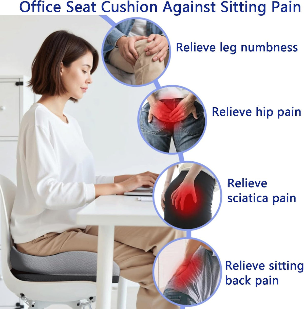 Memory Foam Ergonomic Seat Cushion for Office Chairs Pain Relief