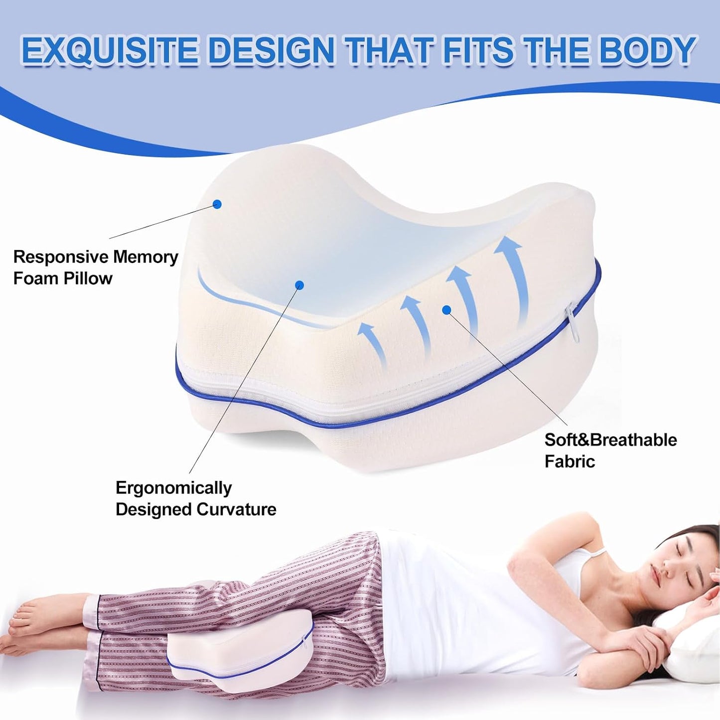 Knee Pillow for Side Sleepers Leg Memory Foam Pillow Side Sleeping Soothing Relief for Back, HIPS, Knees, Joints, Nerves and Muscle Discomfort Relief (Grey, Small)