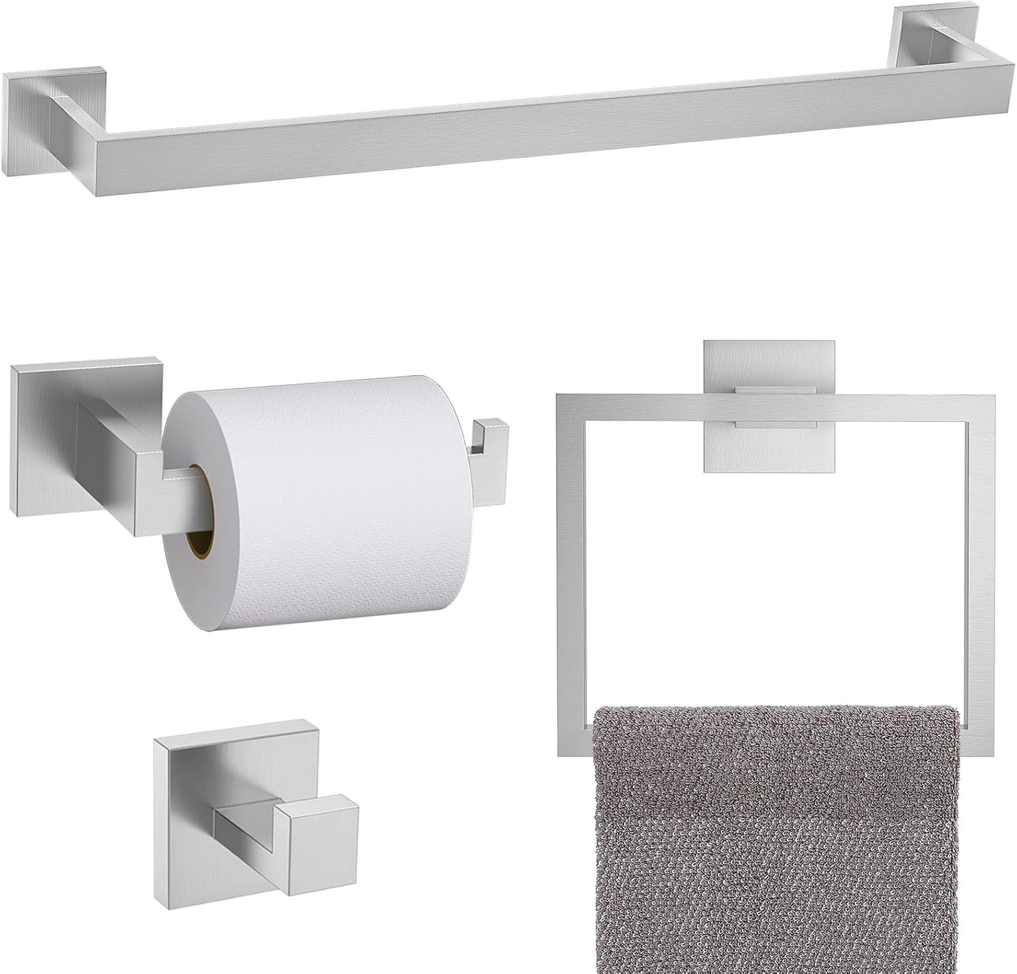 TURS Bathroom Hardware Set Black 4-Piece Towel Bar Set Include 24 Inch Towel Bar Hand Towel Holder Towel Hook Toilet Paper Holder with Shelf Wall Mounted Stainless Steel Bathroom Accessories Set