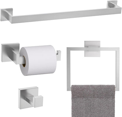 TURS Bathroom Hardware Set Black 4-Piece Towel Bar Set Include 24 Inch Towel Bar Hand Towel Holder Towel Hook Toilet Paper Holder with Shelf Wall Mounted Stainless Steel Bathroom Accessories Set