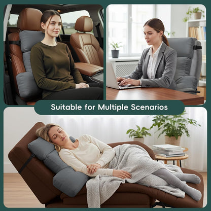 2-Piece Neck Pillow Lumbar Support Cushion for Recliner, Ergonomic High-Density Foam Backrest with Adjustable Headrest, Soft Comfy Back Support for Office Chair, Sofa, Couch, Pain Relief, Beige