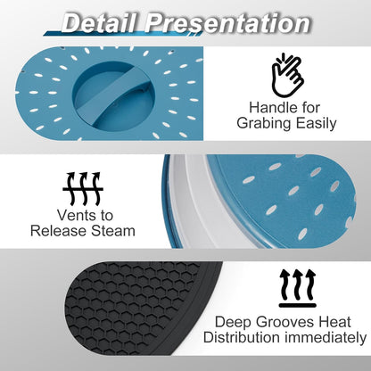 Large Microwave Splatter Cover & Silicone Mat,12 Inchs Vented Collapsible Guard dish Plate lid & Round Kitchen mat for food