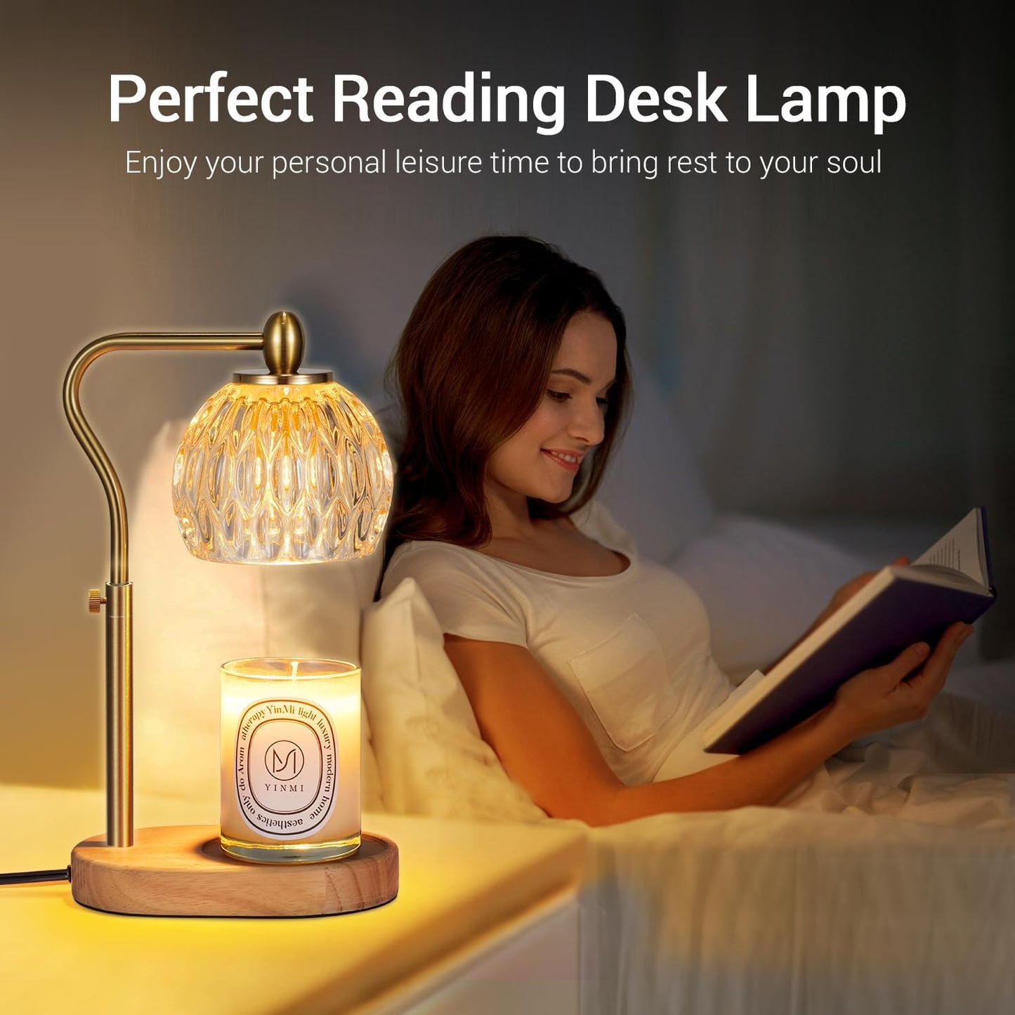 Candle Lamp with Timer & Dimmer - Height Adjustable for Scented Candles, with 2 * 50W Bulbs - Home Decor Gift for Mothers Day (Black)