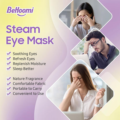 BeHoomi Steam Eye Mask, 10Packs Heated Eye Mask, Self Heating Disposable SPA Warm Compress for Eyes Sleep Mask, Travel Essentials & Relaxation Gifts for Women (Lavender Scent)