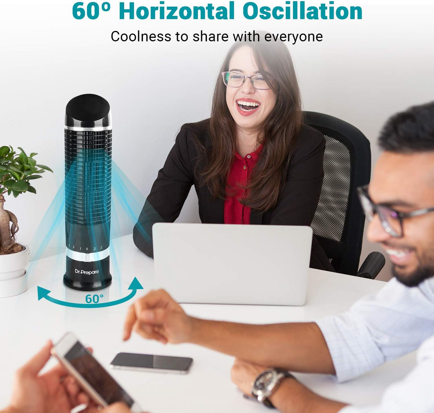 DR.PREPARE Oscillating Tower Fan, Desk Table Fan with 3 Speeds, Quiet Cooling, 60° Oscillation, 16 Inch Personal Small Bladeless for Bedroom Home Office Desktop
