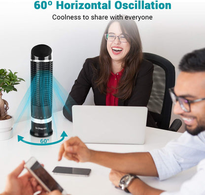 DR.PREPARE Oscillating Tower Fan, Desk Table Fan with 3 Speeds, Quiet Cooling, 60° Oscillation, 16 Inch Personal Small Bladeless for Bedroom Home Office Desktop