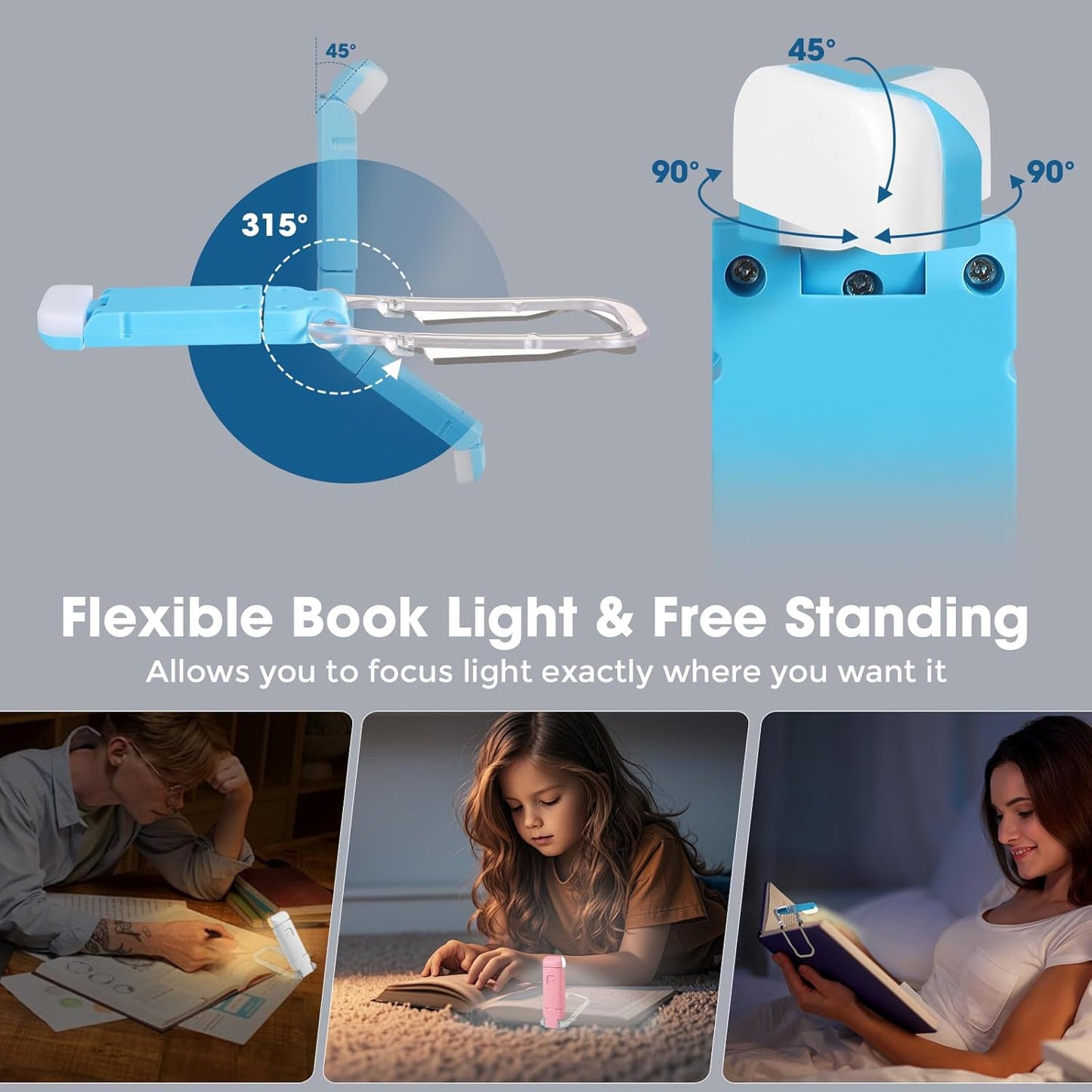 VZZNN 12 Pack Reading Light,Rechargeable Book Light for Reading in Bed,Clip-On Book Lights with 3 Color Temperature,Bulk Gifts for Book Lovers Kids Adults（Blue）