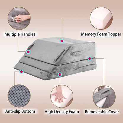 Wedge Pillow for Sleeping, Bed Wedge Pillow for After Surgery 3-Height Memory Foam Leg Elevation Pillow for Swelling Back Pain Relief Sciatica Knee Ankle Pain Bed Support Legs L 24"