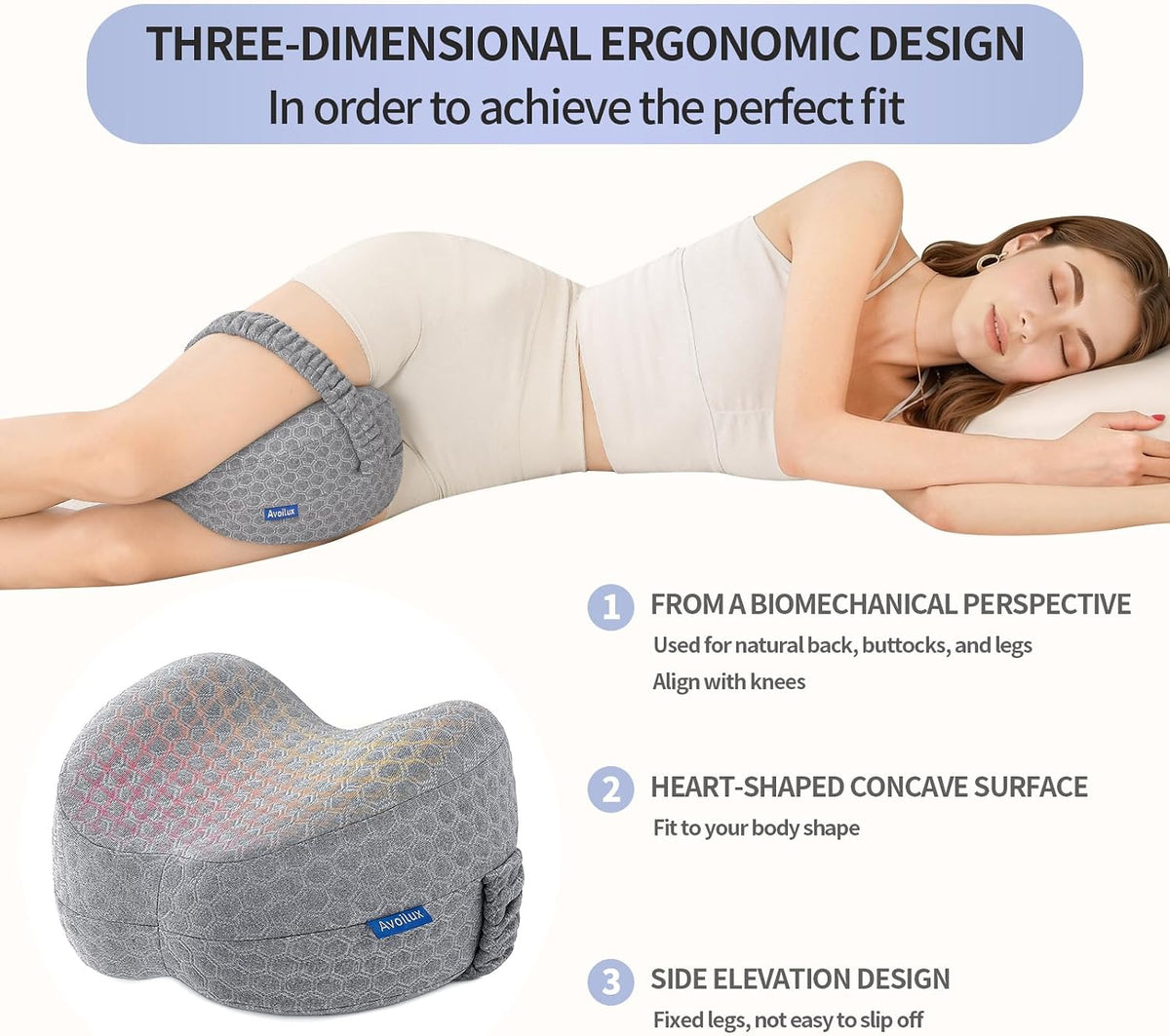 Side Sleeper Heart-Shaped Knee Pillow, Memory Foam Leg Positioning Pillow, Ergonomic Design, Perfect for Side Sleepers and Pregnant Women, Relieve Body Aches and Pains (Gray)
