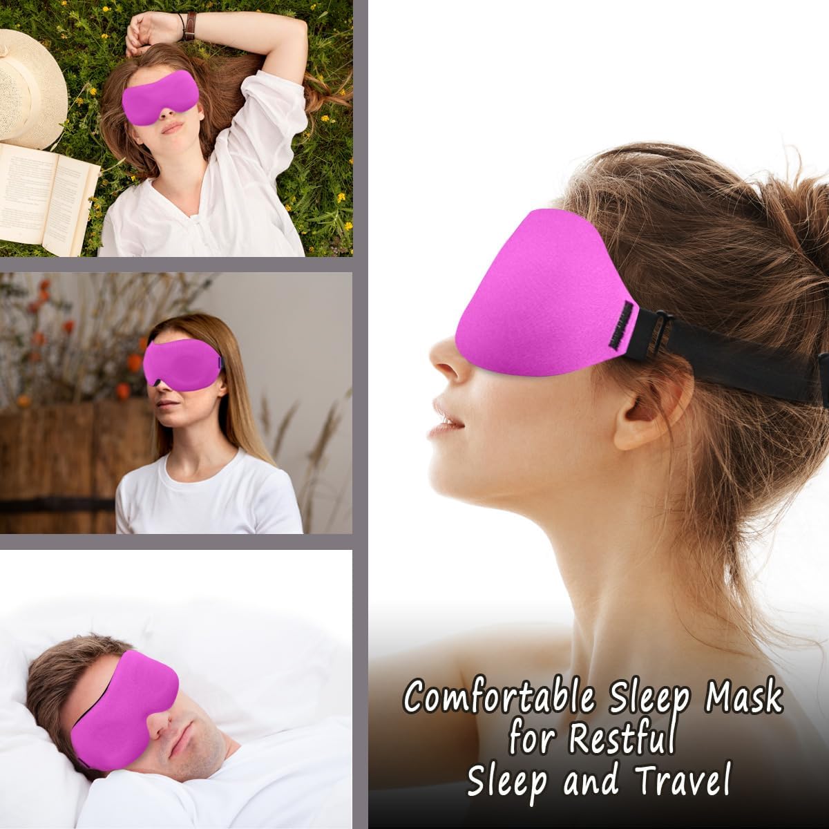 DTS Eye Sleep Mask for Side Sleepers Men Women Zero Eye Pressure 3D Cups Complete Light Blocking Night Blindfold with Adjustable Strap Shade Cover Sleeping Mask for Travel Nap Work Home (Black)