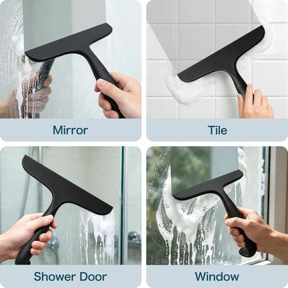 SetSail Shower Squeegee for Glass Doors,One-piece All Silicone Squeegee | Streak-Free Bathroom Squeegee for Shower Glass Window Mirror Tile Wall, Built-in Hook, Ergonomic Grip, Black（9.5-inch）