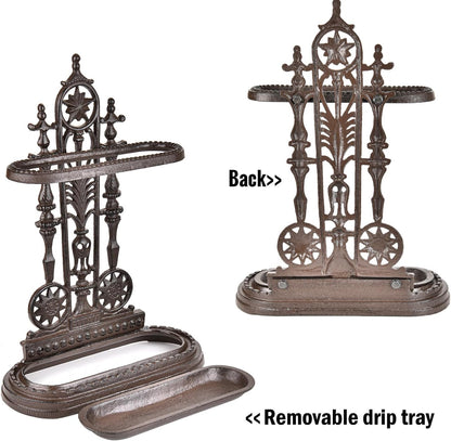 Sungmor Cast Iron Freestanding Umbrella Stand with Detachable Drip Tray | Rustic Umbrella Holder for Entryway,Front Door,Hallway,Outside Porch, Decorative Freestanding Umbrella Rack Organizer