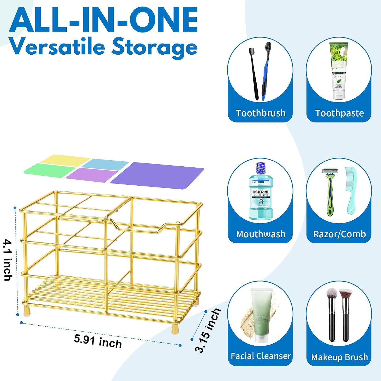 Electric Toothbrush Holders for Bathrooms 304 Stainless Steel Quick Drying | Upgrade Heavy Duty Sturdy Durable Toothpaste Holder Bathroom Organizer Storage Decor Accessories Tooth Brush Holder Caddy
