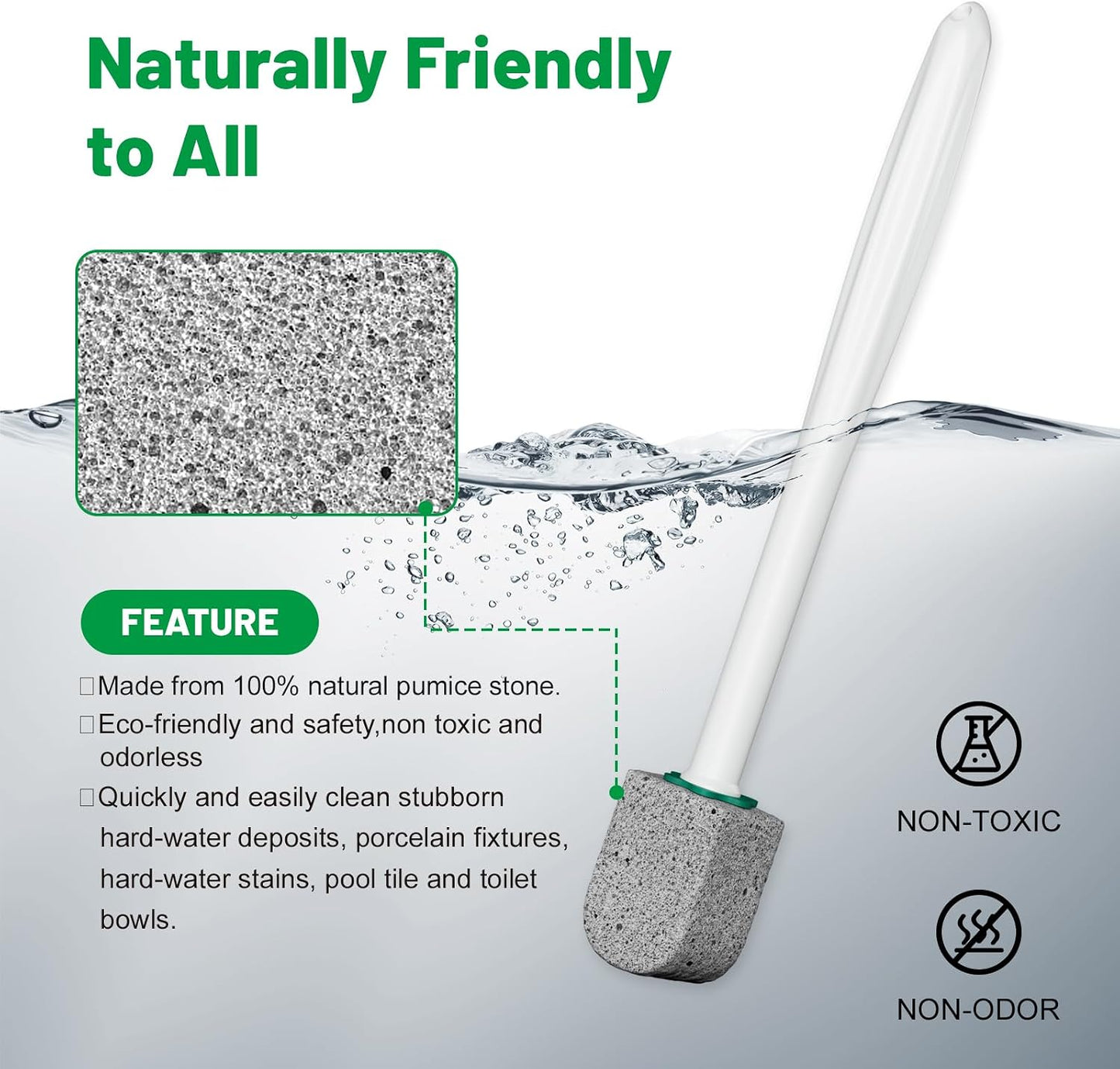 Pumice Stone Toilet Bowl Cleaner, 10 Pack, 11.8Inch Long Handle | Bathroom Cleaner Brush, Toilet Wand Refills, Remove Hard Water Stains, 1 Wand Included