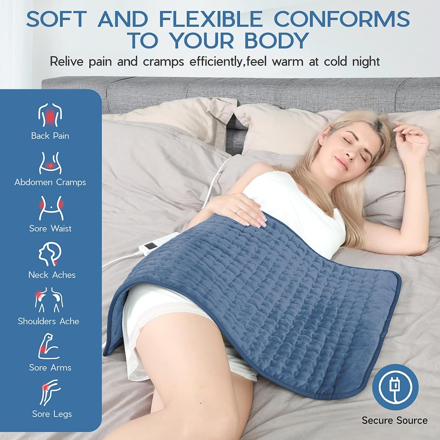 Heating Pad for Period Cramps, Heating Pad for Back/Neck/Shoulder Muscle Pain, 6 Heating&4 Timer Setting, Auto Shut Off, Dry/Moist Heat & Machine Washable, Gray Birthday Christmas Gifts for Women Mom