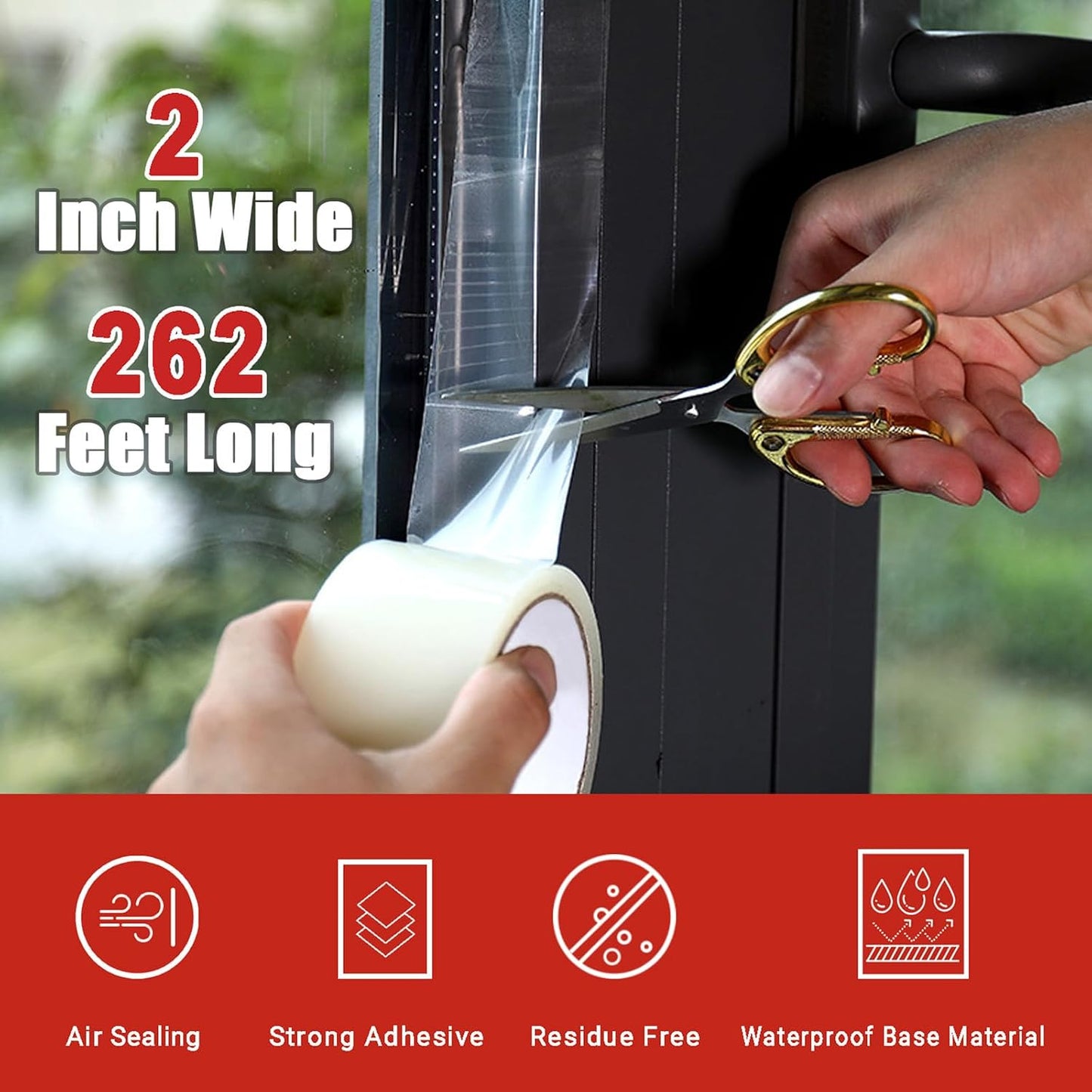 Dstorelhp Clear Window Sealing Tape, 2'' X 66FT, Window AC Insulation Tape | Waterproof, Window Air Conditioner Sealing Tape, Blocker for Cold Heat Air, No Residue, Energy Efficient