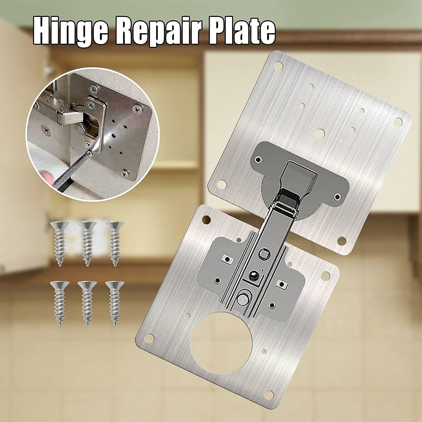 Cabinet Hinges Repair Plate,Stainless Steel Hinge Repair Brackets Kit,Kitchen Cupboard Door Hinge Repair Plate Kit Includes Fixing Screws,Protect Wooden Kitchen Cabinet Door,Furniture(2 PCS)…