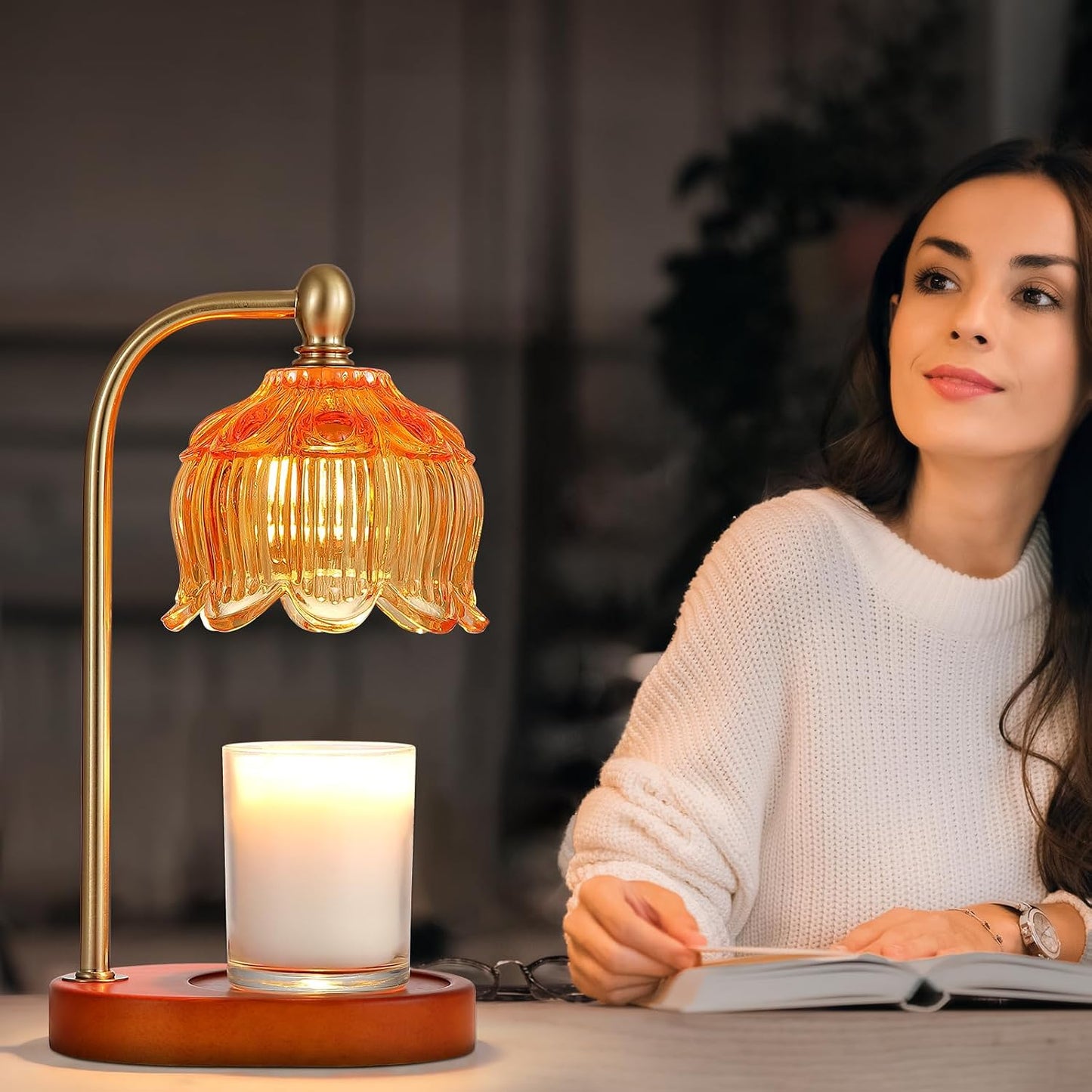 Candle Warmer Lamp with Timer and Dimmer,Electric Gold Light Gifts for Women Melt Wax Warmer Lamp with 2 Bulbs for Candle Jars House Warming New Home Decor Bedroom