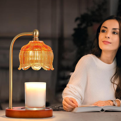 Candle Warmer Lamp with Timer and Dimmer,Electric Gold Light Gifts for Women Melt Wax Warmer Lamp with 2 Bulbs for Candle Jars House Warming New Home Decor Bedroom