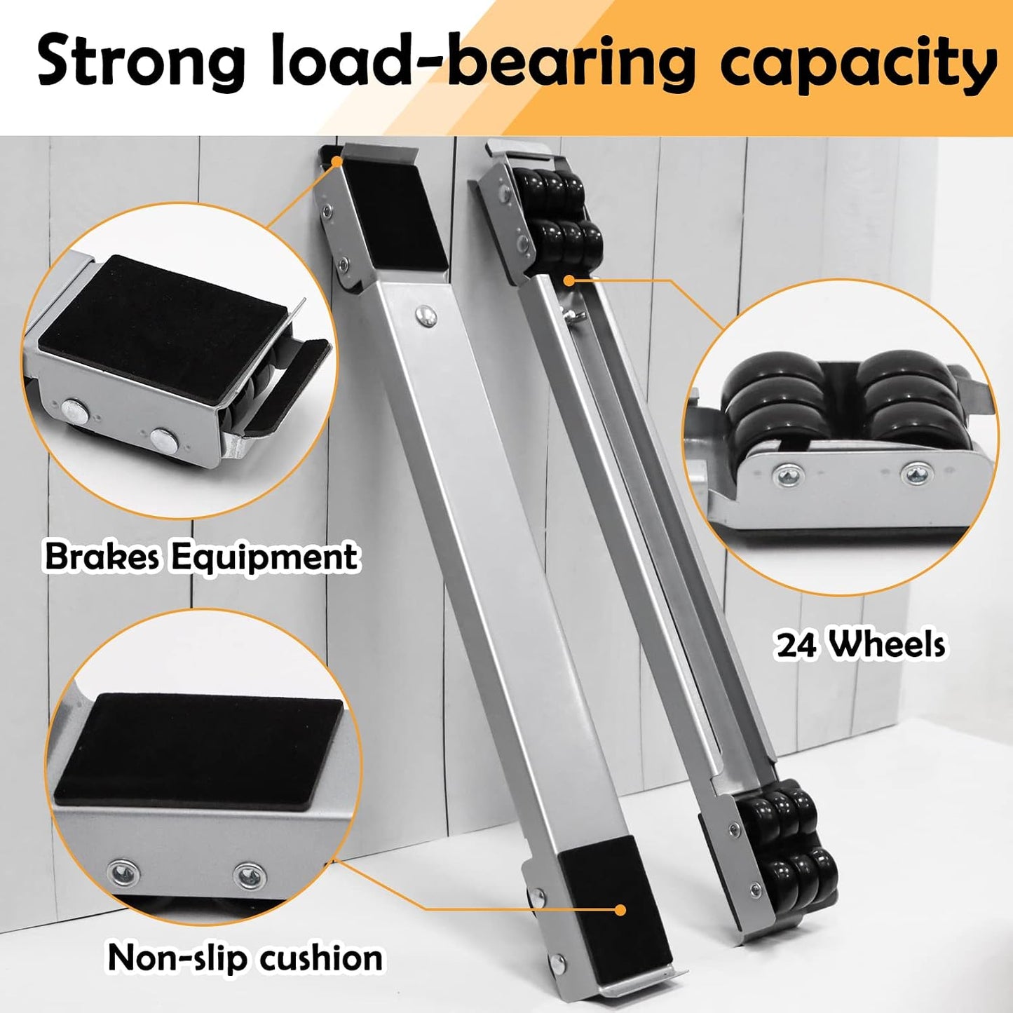 Extendable Furniture Appliances Rollers, Mover Tools for Moving, Black | 24 Roller & Brake Equipment for Heavy Washing Machine Refrigerator for Mobile Wheels Strong Base Stand Hold Up to 660 lb
