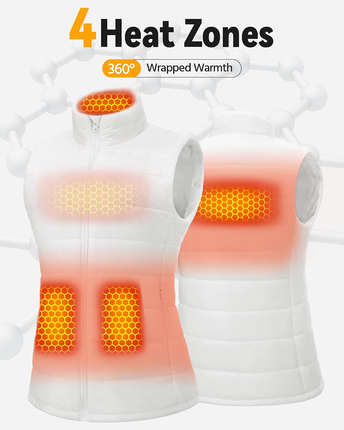 Wulcea Graphene Heated Vest For Women 7.4V Fast Charge Large Capacity Battery