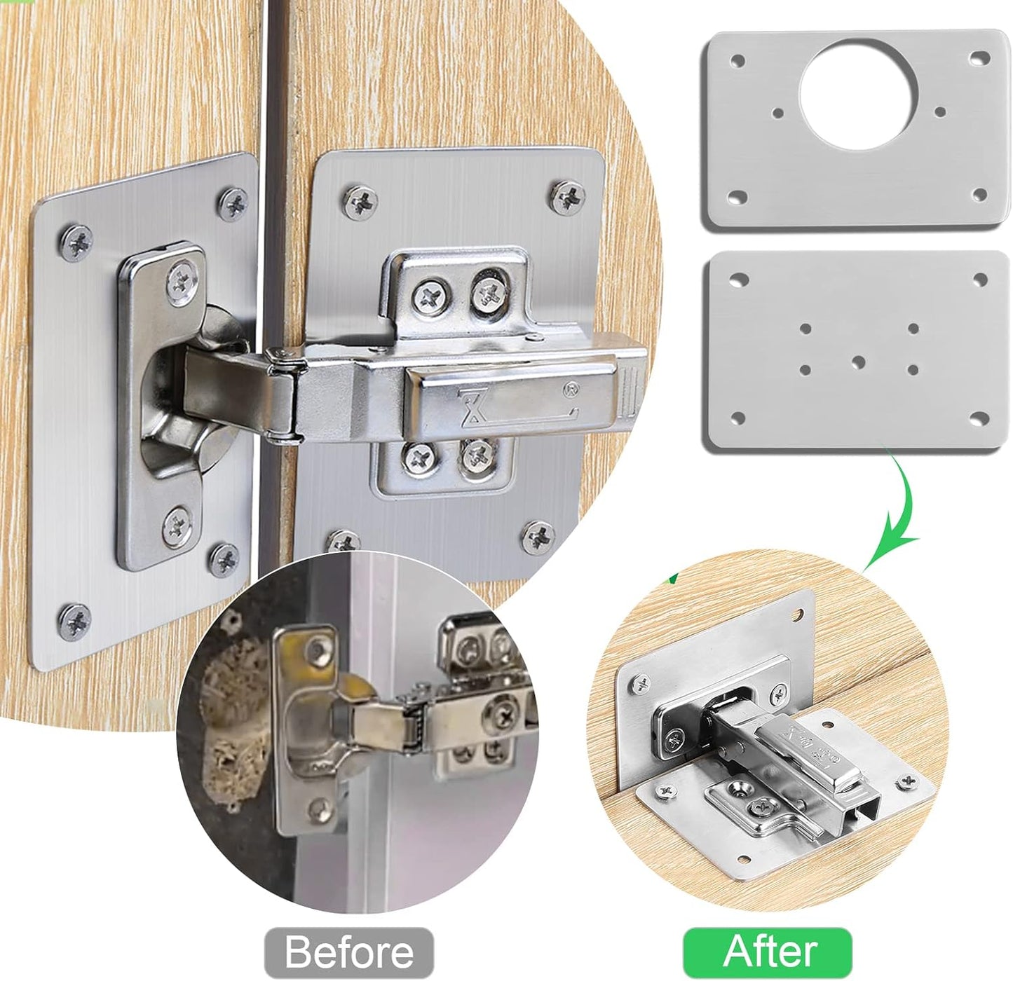 2Pairs Thick Hinge Repair Plate Kit with Hole for Cabinet Door | Rust Resistant, Stainless Steel Plate Repair Brackets, Easy Installation with Mounting Screws Fixing for Kitchen Cupboard