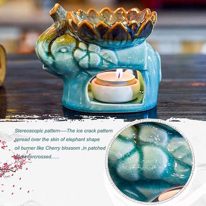 Fragrance Essential Oil Burner Tealight, Tea Light Candle Wax Warmer, Tealight Fragrance Oil Warmer (Ice Cracked Glaz Elephant Shape)