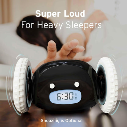 CLOCKY Alarm Clock on Wheels – Loud Rolling Alarm Clock for Heavy Sleepers | Runaway Clock that Jumps & Runs to Wake You Up | Funny Unique Gift for Adults, Teens & Kids Bedrooms (Black)