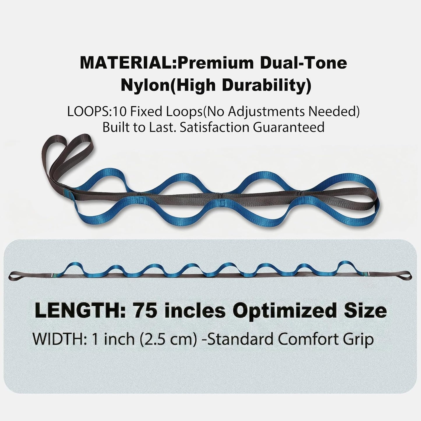 Acozycoo Stretching Strap with Loops for Leg Calf Back Physical Therapy | Non-Elastic Yoga Strap for Stretching,Stretch Band,Leg Lifter,Rehab,Knee,Hip,Pilates,Flexibility Training,Hamstring,Fascia