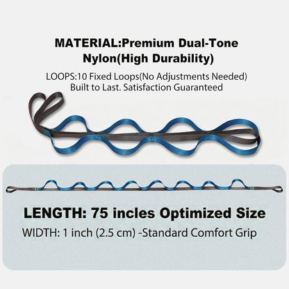 Acozycoo Stretching Strap with Loops for Leg Calf Back Physical Therapy | Non-Elastic Yoga Strap for Stretching,Stretch Band,Leg Lifter,Rehab,Knee,Hip,Pilates,Flexibility Training,Hamstring,Fascia