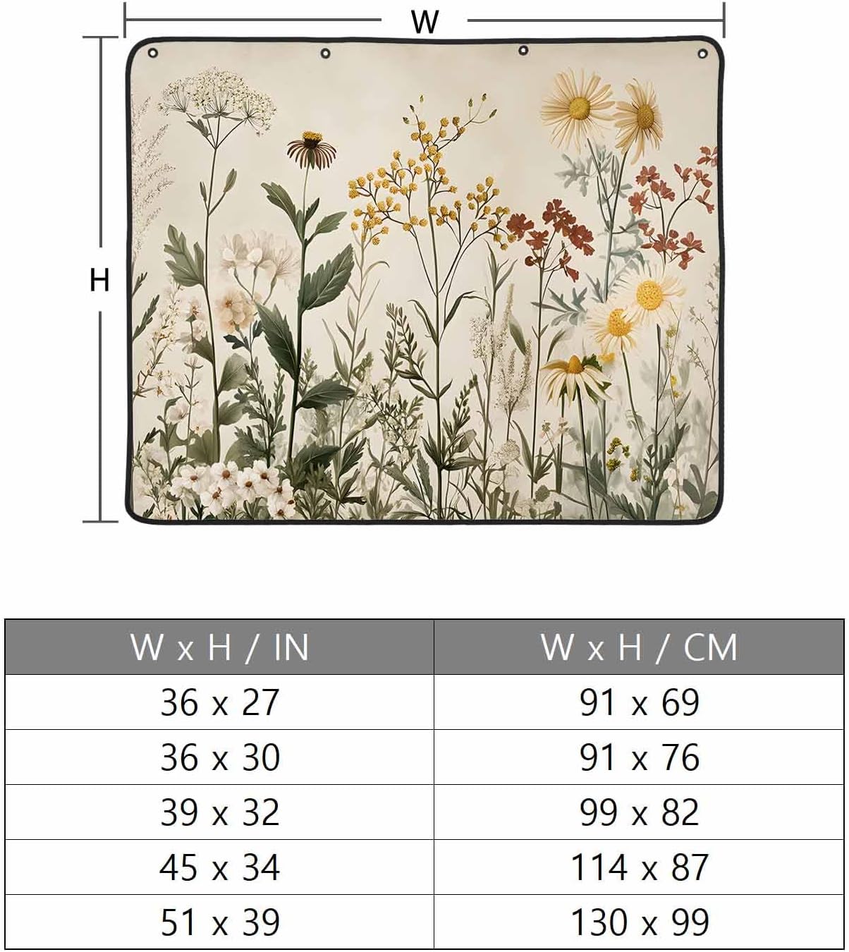 Botanical Magnetic Fireplace Cover Decorative Indoor for Brick Fireplace, Retro Plant Wildflower Green Leaf Ferns Insulation Fireplace Blocker Blanket Draft Stop Hot Heat Save Energy, 51" Wx39 H