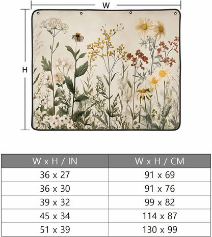 Botanical Magnetic Fireplace Cover Decorative Indoor for Brick Fireplace, Retro Plant Wildflower Green Leaf Ferns Insulation Fireplace Blocker Blanket Draft Stop Hot Heat Save Energy, 51" Wx39 H