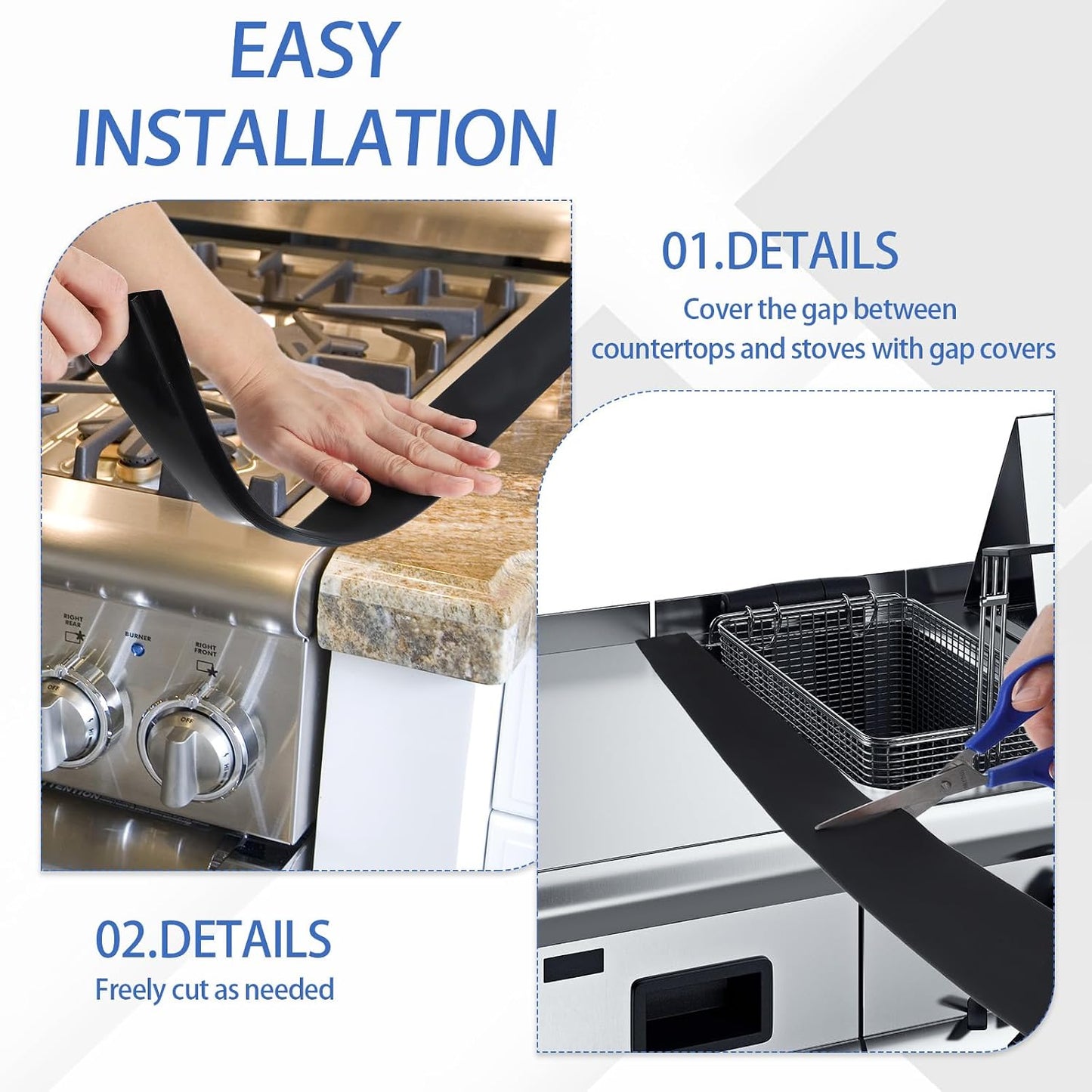 PATIKIL Silicone Stove Gap Covers, 2 Pack Kitchen Stove Gap Filler 25 Inch Heat Resistant Oven Gap Filler Seal Strips for Stovetop Ovens and Counter, Gray