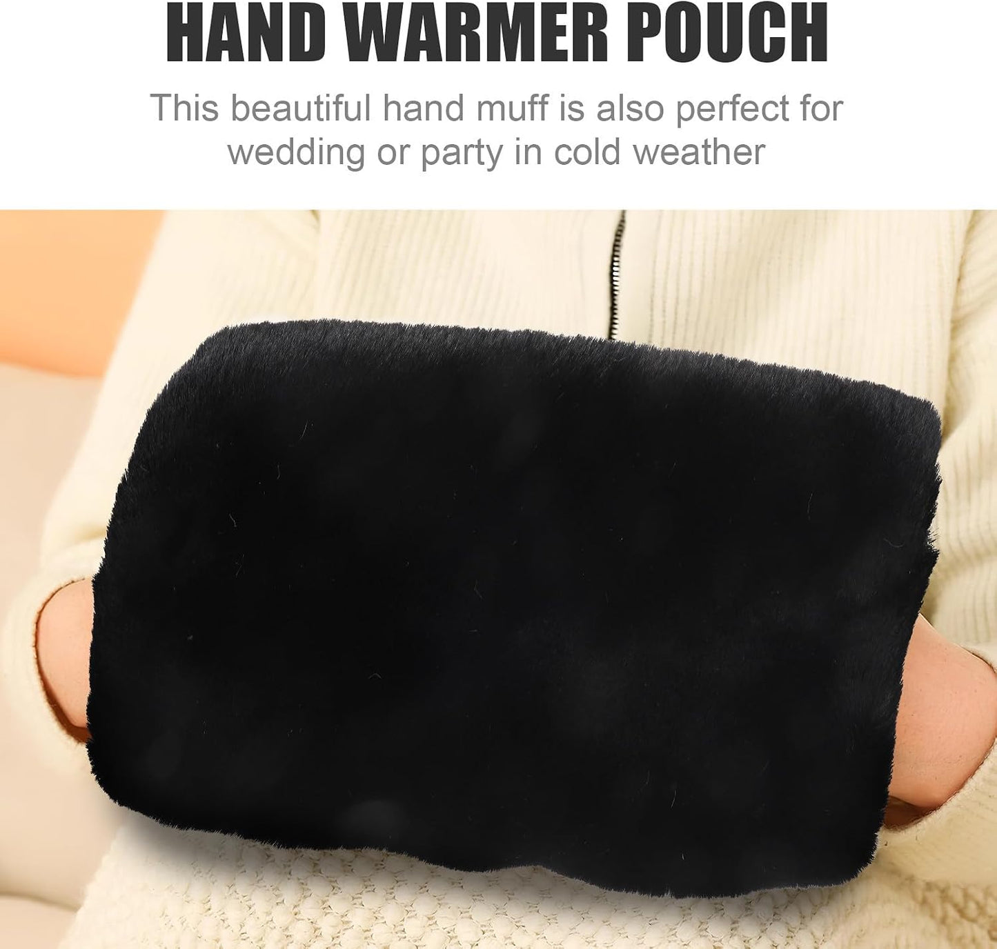 DOITOOL Portable Plush Hand Warmer Muff for Women with Delicate Appearance, Warm Hands Clothing Accessory, for Traveling and Winter Weddings, Black Soft Faux Fur Arm Warmer Pouch