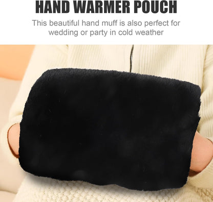 DOITOOL Portable Plush Hand Warmer Muff for Women with Delicate Appearance, Warm Hands Clothing Accessory, for Traveling and Winter Weddings, Black Soft Faux Fur Arm Warmer Pouch