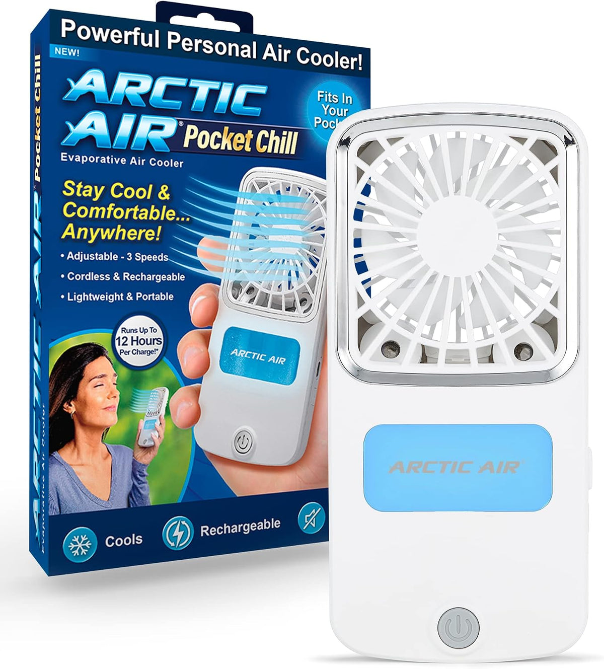 Arctic Air Pocket Chill Handheld Mini Fan, Portable Personal Cooling Fan