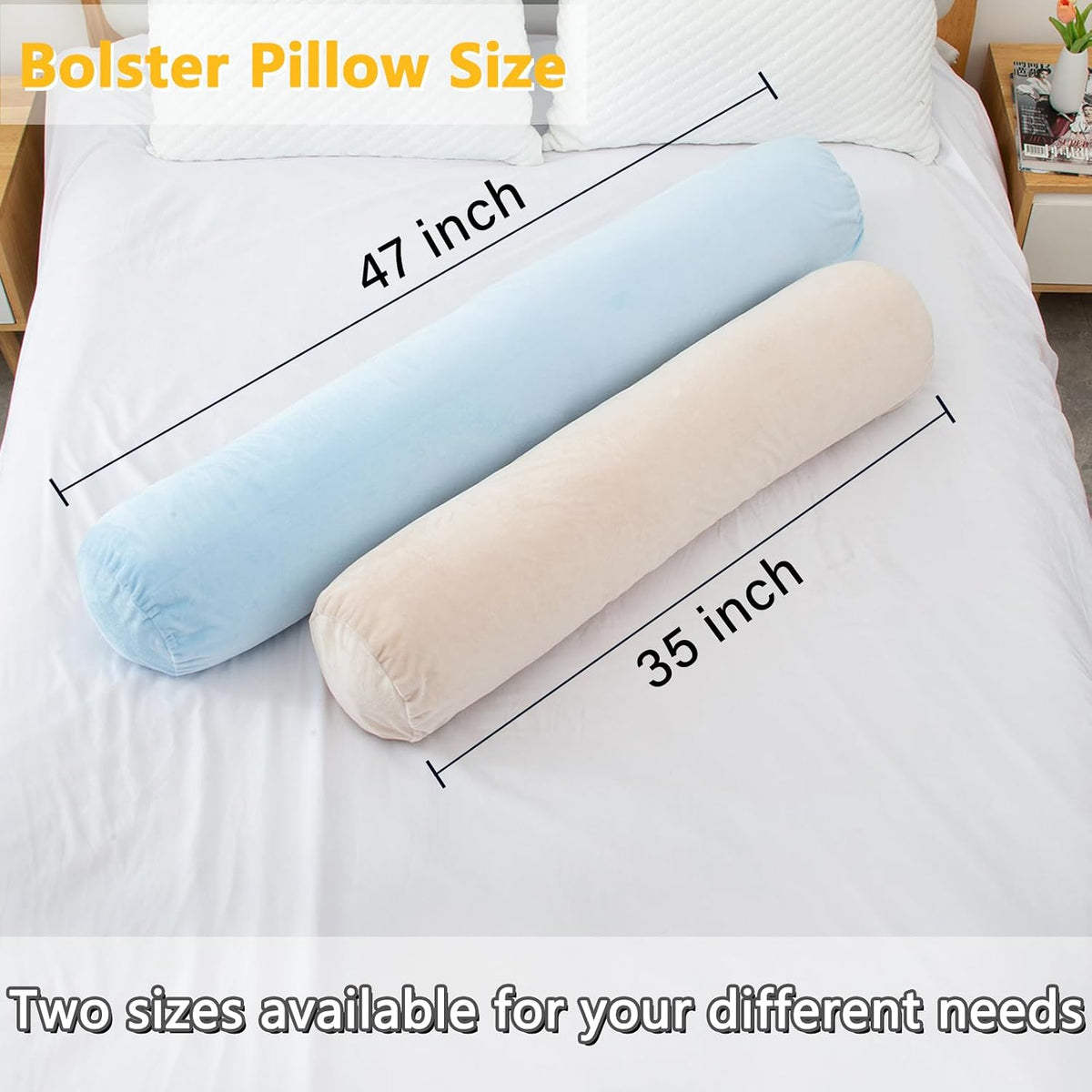 1 MIDDLE ONE Body Pillow for Adults, Bolster Pillow with Removable Velvet Cover, Long Round Cervical Roll Pillow, 35 x 7.87 Inches, Blue