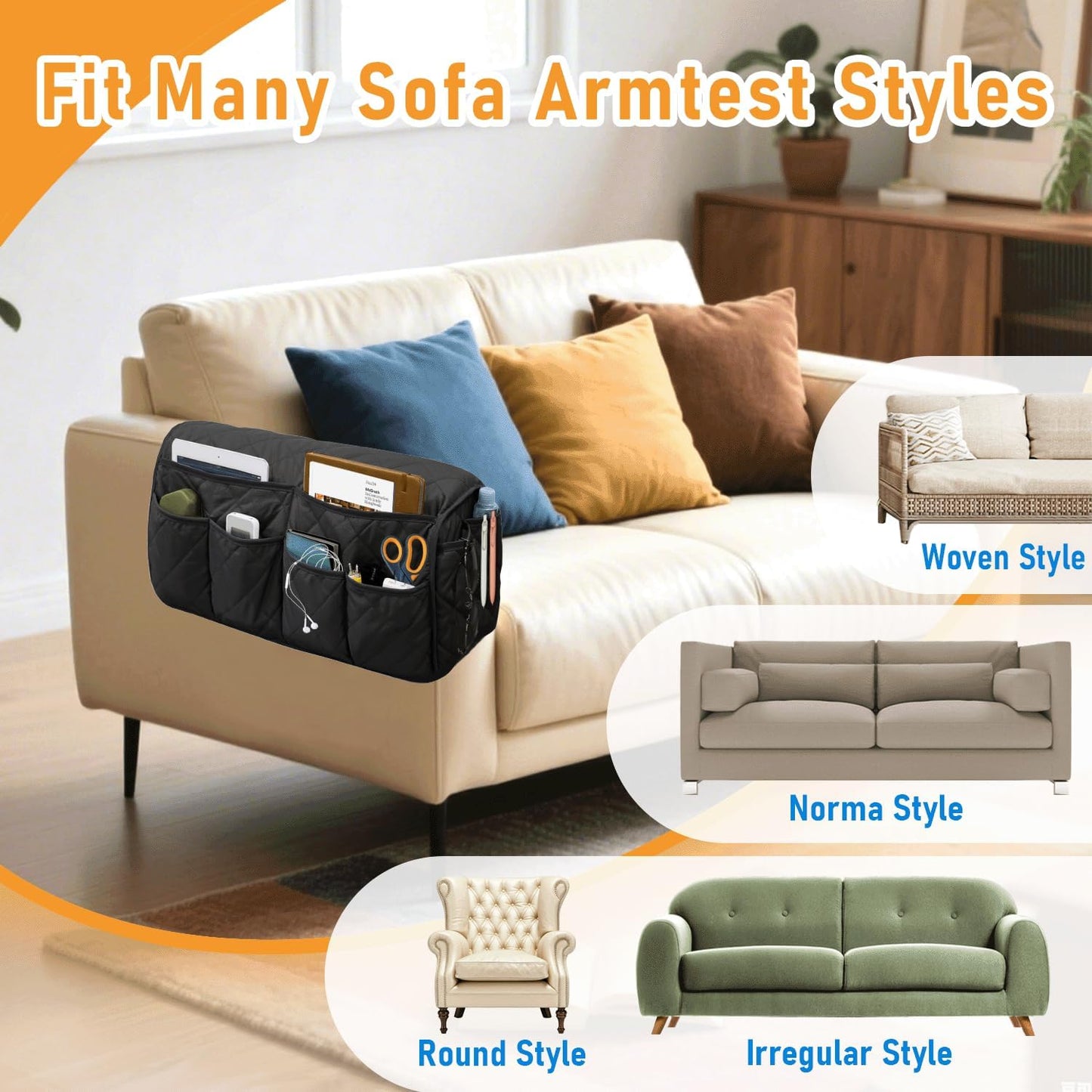 Armchair Caddy, Remote Control Holder for Recliners, Sofa Armrest Organizer, Non Slip Recliner Organizer, Couch Caddy with 14 Pockets Storage for TV Remote, Phone, Magazine (Brown)
