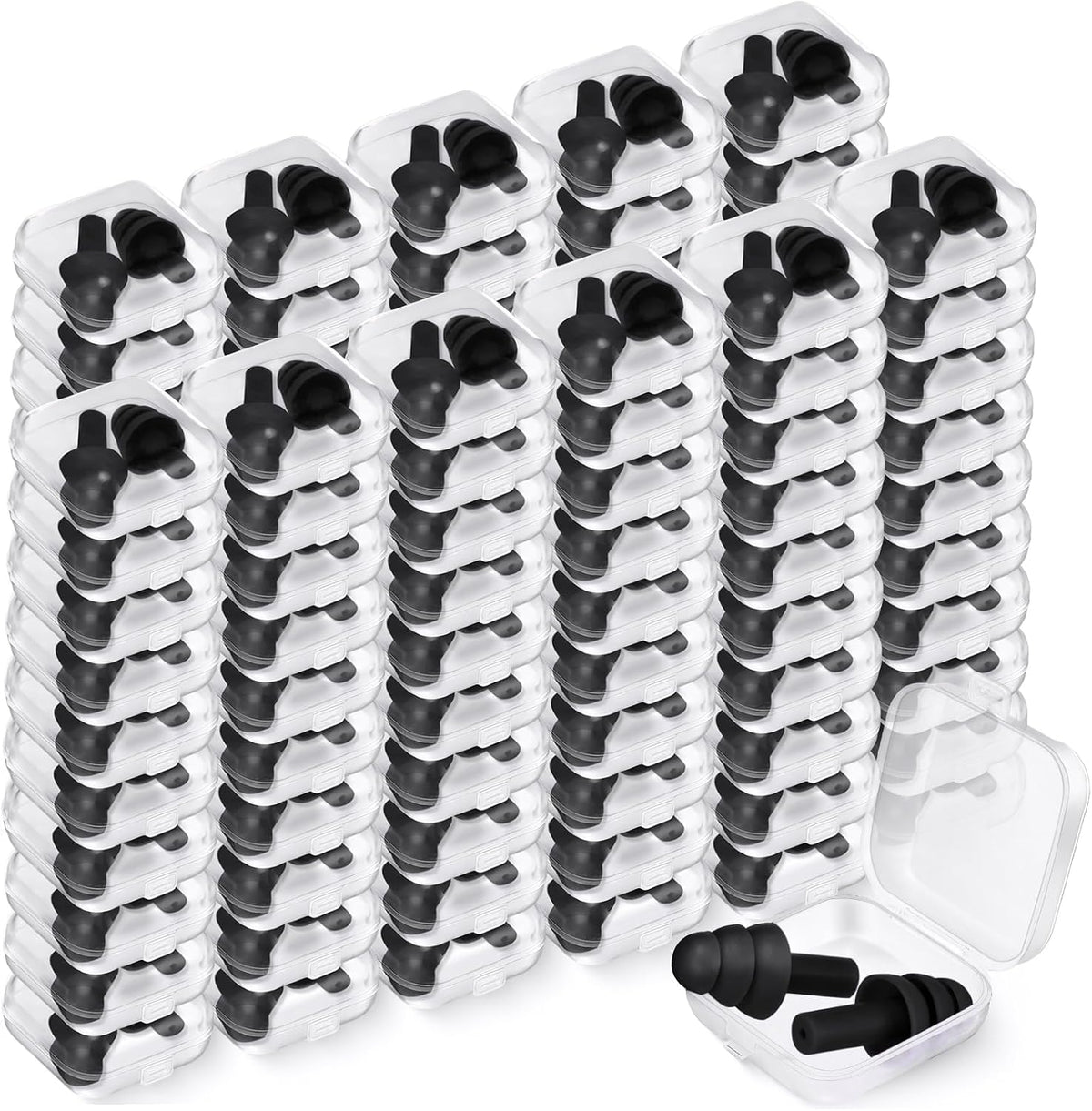 Trelaco 100 Pairs Silicone Ear Plugs Bulk with Case Nrr 29db, Black